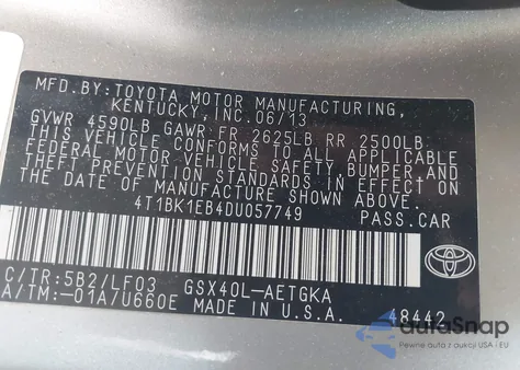 2013 Toyota Avalon Xle Premium from USA, damaged, VIN 4T1BK1EB4DU057749